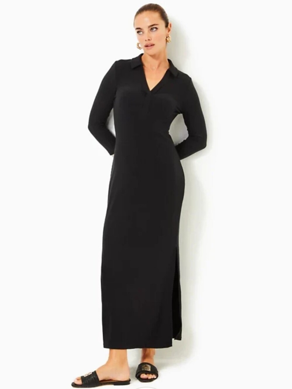 NWOT lilly pulitzer ollie 3/4 sleeve maxi polo onyx noir Large